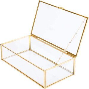 Golden Vintage Glass Lidded Box Edge Bracelet KeepsakeDecorative Jewelry Display